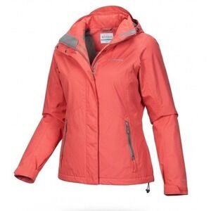 Columbia Women's XL Omni-Tech Waterproof Rain Jacket Coral Hooded Lightweight
